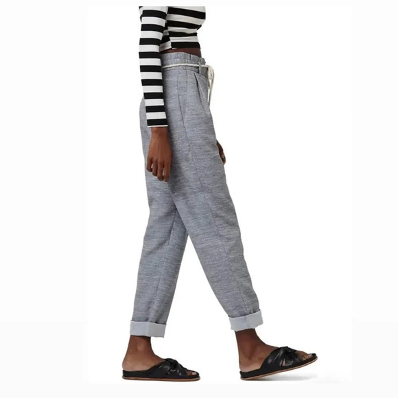 NWOT TOPSHOP | Rope Belted Gray Paperbag Cuffed Pants | 6 - Picture 2 of 10